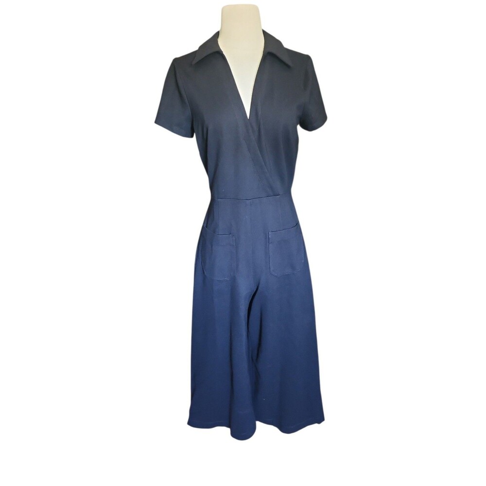 Maeve Colette Minimalist Cropped Wrap Jumpsuit Womens 6 Black No Belt Wide Leg